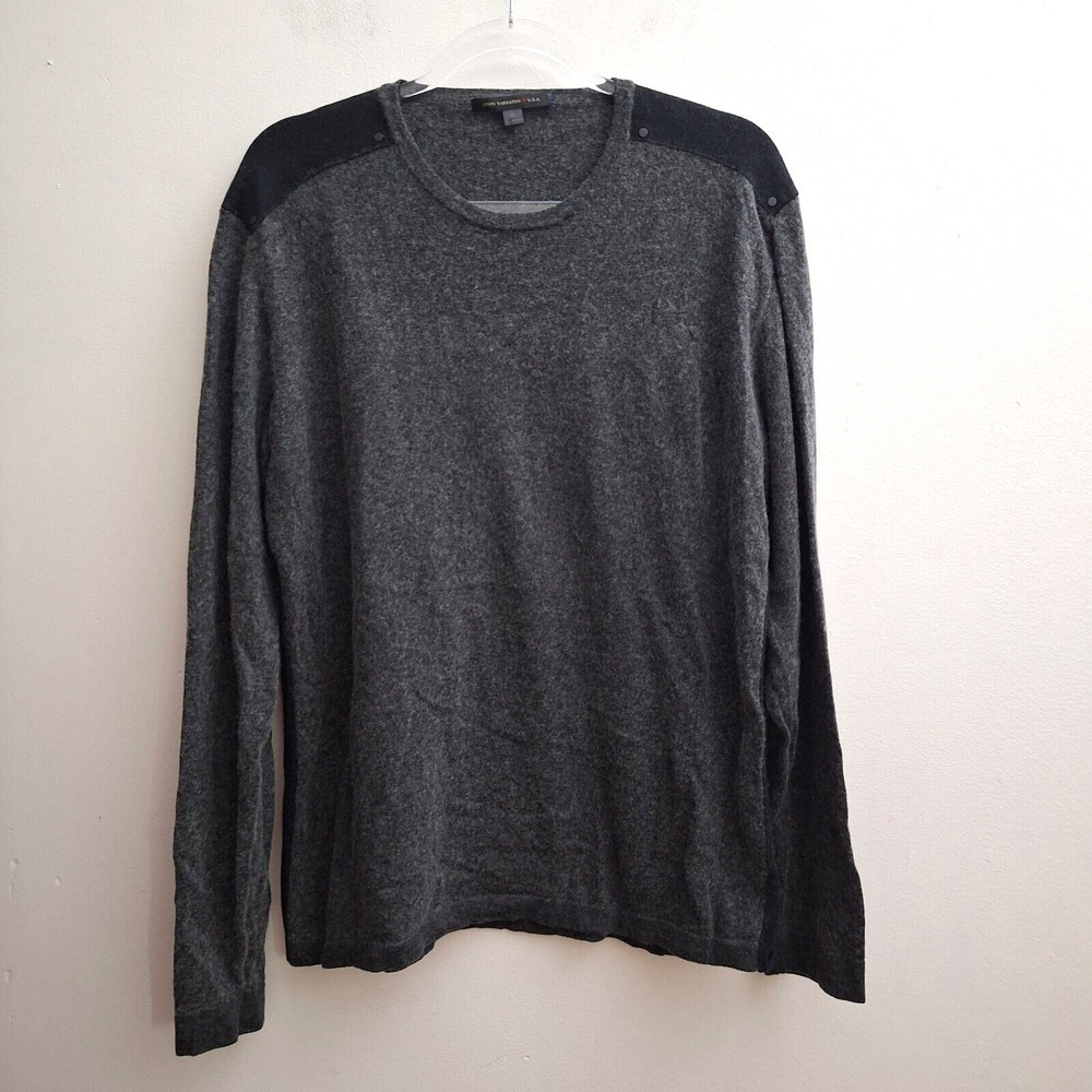 John Varvatos Wool Cotton Sweater Mens XL Gray Black Button Details Pullover